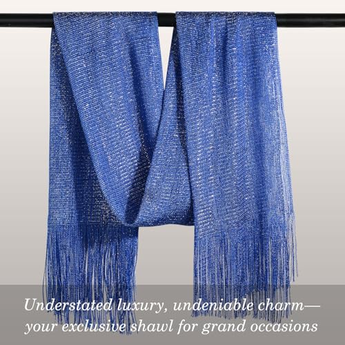 Sumolux Shawls Wraps for Evening Dresses Metallic Glitter Shawls Scarf for Women Sparkling Wedding with Free Buckle - color: Blue