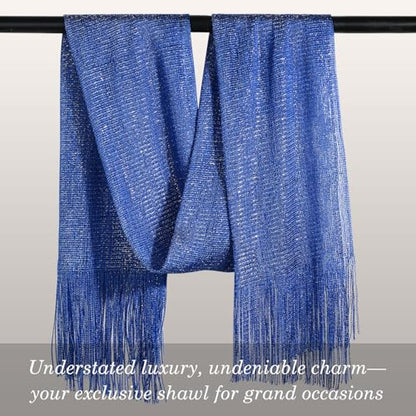 Sumolux Shawls Wraps for Evening Dresses Metallic Glitter Shawls Scarf for Women Sparkling Wedding with Free Buckle - color: Blue