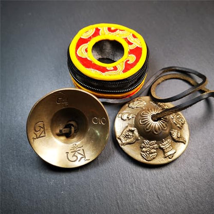 Tibetan Tingsha Bell Set - Tibetan Cymbals - for Sound Healing, Yoga, Meditation, and Mindfulness,Handmade in Nepal,Made of Brass,Astamangal Pattern,6.5cm/2.6 inch - color: 6-Brass-Astamangal-6.5cm -1