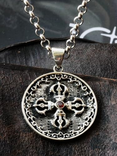 Handmade Sterling Silver plated lucky animals pendant necklace Good luck elephant/Lucky Fox/Good wealth Pixiu/Family Tree/Sun/Buddhism cross/Maitreya Buddha/Phoenix jewelry gifts for women men - color: Buddhism cross