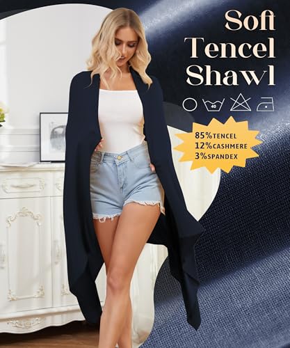 Tencel Cashmere Shawl Wraps for Women,Pashmina Stole Airplane Travel Wool Scarf Blanket Wrap Lightweight UPF 50+ - color: Navy