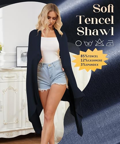 Tencel Cashmere Shawl Wraps for Women,Pashmina Stole Airplane Travel Wool Scarf Blanket Wrap Lightweight UPF 50+ - color: Navy