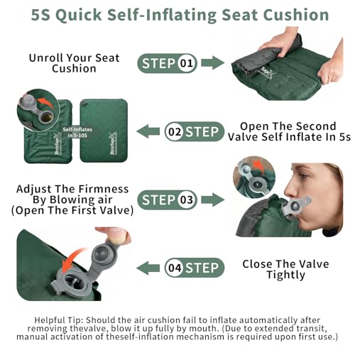 Travel Seat Cushion for Airplane - Portableself Inflating Memory Foam Seat Cushion for Long Flights- Stadium Seat for Sports Events, Outdoor，Camping