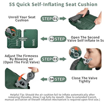 Travel Seat Cushion for Airplane - Portableself Inflating Memory Foam Seat Cushion for Long Flights- Stadium Seat for Sports Events, Outdoor，Camping