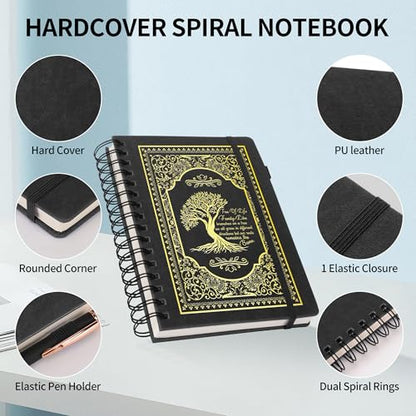 A5 Hardcover Spiral Notebook Tree of Life Journal Daily Journals for Writing Travel Notebooks Journal for Women Men 80GSM Paper Leather Spiral Journal,5.7"x8.3"(Spiral Tree -Black) - color: Spiral Tree of Life-black