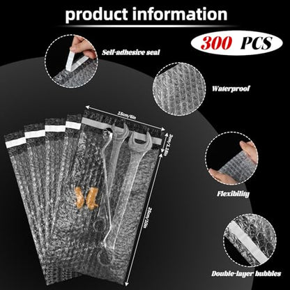 Frienda 300 Pcs Clear Self Sealing Bubble Cushion Bags Double Wall Bubble Pouch Bag Plastic Shockproof Protective Packing Bags for Small Business Moving Shipping Packaging Storage(6" X 10") - size: 6" X 10"
