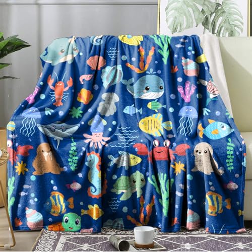 Ultra Soft Fleece Blanket- Lightweight & Warm Throw Blanket for Couch, Cozy Plush Sherpa Blanket for Adults Kids, Durable & Easy Care (Ocean Animals, 60x80 in) - color: Ocean Animals, size: 60x80 IN