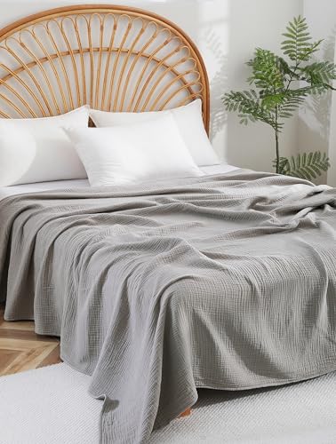 100% Cotton Muslin Throw XL Blanket (50" x 70") – A Luxuriously Soft, 4-Layer Lightweight and Breathable Gauze Blanket, Perfect for Year-Round use on beds, couches (Grey, Throw XL) - color: Grey, size: Throw XL