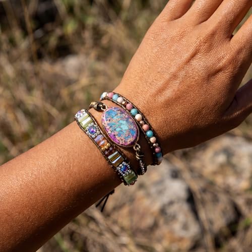 YGLINE Boho Handmade Natural Stone Wrap Bracelets Jasper Crystal Beads Bracelet Jewelry