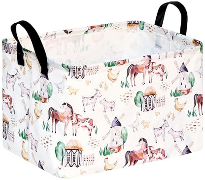 Storage Basket Home Shelf Basket Organizer Box Clothes Laundry Hamper Nursery Bin Gift Laundry Basket with Handles Rectangle Farm Pattern for Home - color: Windmill Animal