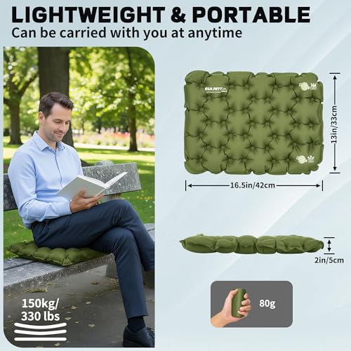 EULANT Inflatable Seat Cushion Lightweight Compact Stadium Seat Pad Camping Travel Air Seat Cushion for Airplane Hiking Bleachers Office Home Sports Events(Green) - color: Green