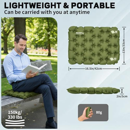 EULANT Inflatable Seat Cushion Lightweight Compact Stadium Seat Pad Camping Travel Air Seat Cushion for Airplane Hiking Bleachers Office Home Sports Events(Green) - color: Green