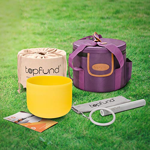 TOPFUND 528 Hz Yellow Solfeggio Crystal Singing Bowl 8 inch with Heavy Duty Carrying Case and Suede Mallet - color: 528Hz Yellow Singing Bowl, size: 8 inch