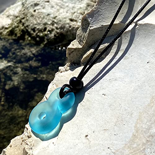 Infinity Necklace - Sea Glass Jewelry - Positive Vibes Collection - Cute Meditation Crystals - Spiritual Gifts for Yoga Lovers - High Vibration Tibetan Symbols - Cool and Trendy Good Luck Amulets - color: Aqua Blue Sea Glass Necklace