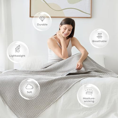 Lightweight Cotton Waffle Throw Blanket, Modern Two-Tone Check Pattern, Soft & Breathable for Bed, Couch, Sofa, All Seasons –Coffee Bean/White, 50"x60" - color: Coffee Bean/White, size: Throw