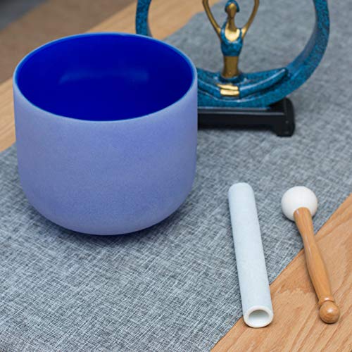 Leize Quartz Crystal Singing Bowl A# Note Third Eye Chakra Dark Blue 8" with Heavy Duty Carrying Case Suede Striker - color: dark blue, size: 8" A# Note