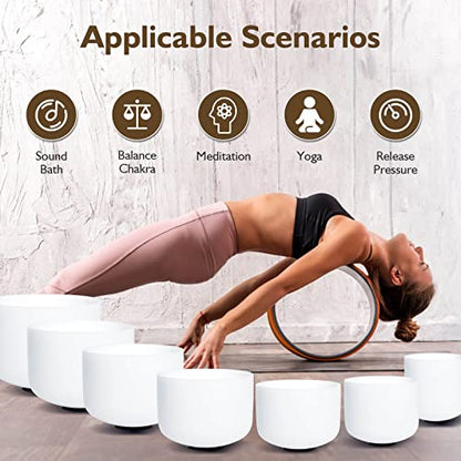 432hz Crystal Singing Bowl 6-12inch Set of 7 Pure White for Meditation Yoga Heart Chakra Meditation Heavy Duty Carrying Case with Sponge Padded Bundle Rubber Mallet Suede Striker O ring - color: White set of 7