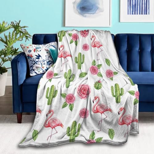 Soft Warmer Throw Blankets for Women Girls, Lightweight Microfiber Blanket, Queen King Size Flannel Throw Blanket for Home Bed Sofa and Dorm, Compatible with Pink Rose Cactus Flamingo - color: Pattern (155), size: 60"x50"
