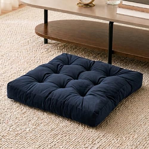 Meditation Cushion, Floor Cushion for Adults, Velvet Floor Pillow for Sitting, Tufted Seat Cushion for Yoga, Living Room, Bedroom & Reading Nook, Machine Washable, 22 x 22 Inch, Navy - color: Navy, size: 1pack