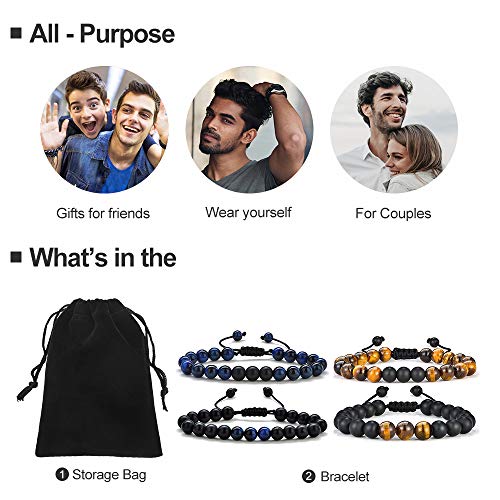 M MOOHAM Fathers Day Gift Mens Bracelet - Beaded Natural Stone 8mm Tiger Eye Matte Agate Lava Rock Bracelets for Men Teen Boys Grandpa Dad Birthday Gifts Jewelry - style: 4 Pcs Tiger Eye&Matte Agate