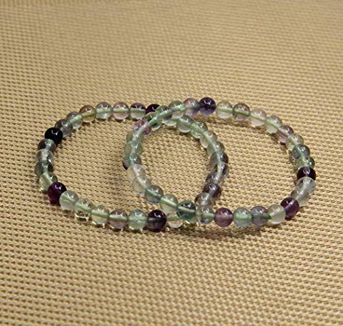 Angelstones Handmade Natural Healing Gemstone 6mm Round Beads Stretch Crystal Bracelet 7 Inch Unisex - color: Clear Green Fluorite