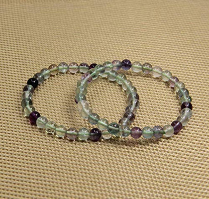 Angelstones Handmade Natural Healing Gemstone 6mm Round Beads Stretch Crystal Bracelet 7 Inch Unisex - color: Clear Green Fluorite