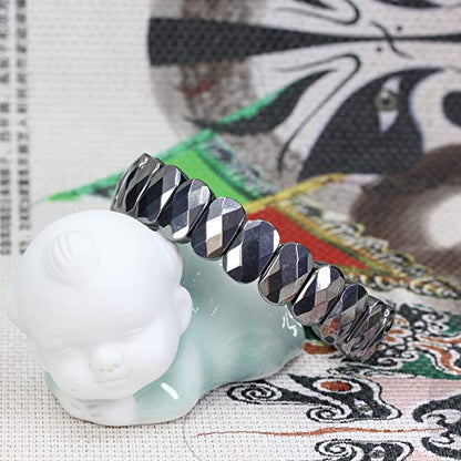 Keleny Semi Precious Stones 14mm Faceted Oval Beads Crystal Rock Elastic Bangle 7.5 Inch - color: Terahertz Jasper