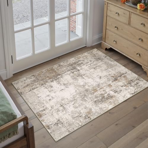 2x3 Washable Area Rug Brown Grey Abstract Non Slip Soft Low Pile Small Rug for Entryway Kitchen Bathroom Neutral Modern Throw Carpet for Living Room Bedroom Home Decor - color: Brown/Grey, size: 2' x 3' (Rectangular)