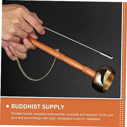 ibasenice Portable Buddhist Yin Qing Copper Bell for Meditation Handle Percussion Instrument Sound Adornment for Mindfulness and Relaxation