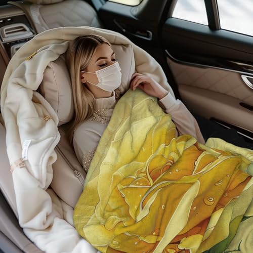 Yellow Rose Prints Throw Blanket (320g Flannel) Anti-Pilling Warm Fuzzy Blankets for Bed Sofa Couch Travel 40x30 Inch - color: Yellow Rose, size: 40x30 Inch