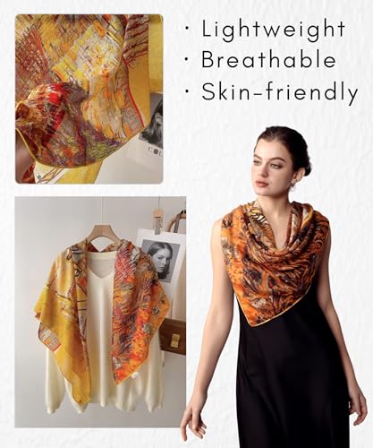 PoeticEHome Cashmere Scarf Wrap 36"x36" - Featherlight & Wrinkle-Free Artistic Square Shawl for Travel & Office, Gift Ready - color: Bridge at Arles - 36"
