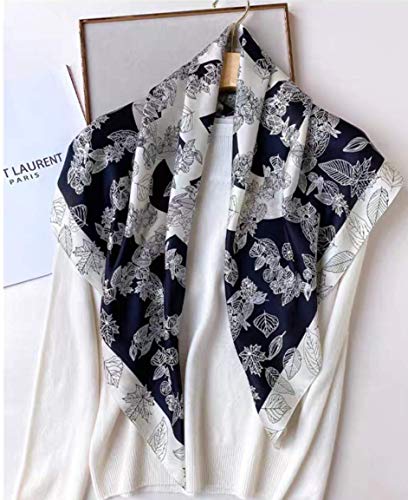 ANDANTINO 100% Pure Mulberry Silk Scarf 35" Large Square Lightweight Headscarf –Women’s Hair Wraps-With Gift Packed - color: Black Leaves