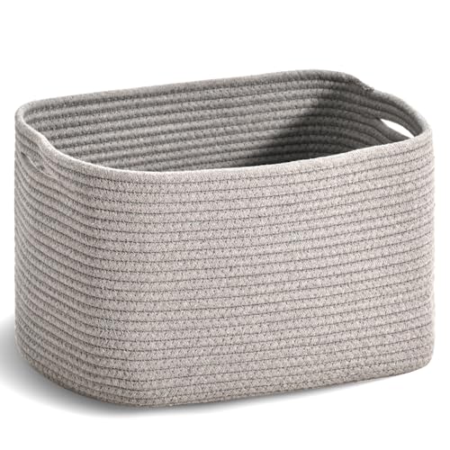 ICERZCZ Woven Cotton Rope Storage Basket for Organizing, Cute Decorative Baskets for Gifts Empty, Organizer Bins for Dog Toy, Baby Laundry, 15“×11”×9.5“, Light Grey - color: Light Grey, size: 15“(l)×11”(w)×9.5“(h)