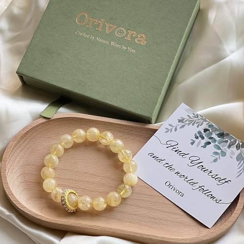 Birth Flower Crystal Bracelets for Women, Handmade Natural Gemstone Stretch Jewelry with Healing & Positive Energy - color: Apr. Daisy & Citrine