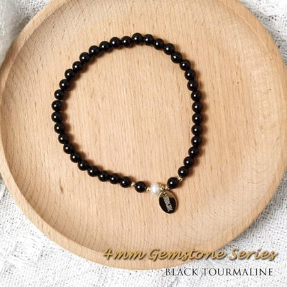 Morchic 4mm Natural Gemstone Beads Stretch Bracelet for Women, With Freshwater Pearls, Energy Gem Birthday Gift for Her 7.2” - color: Black Tourmaline