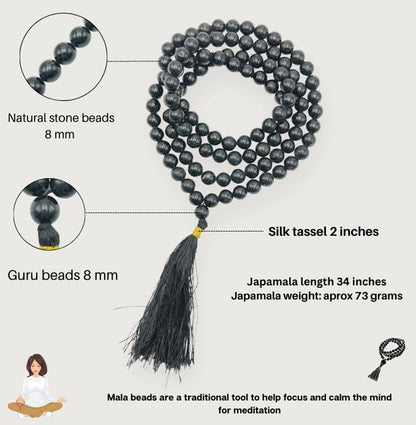 GEMSCITE Japa Mala 108 Prayer Beads Perfect for Meditation Spiritual Mala Necklace & Wrist Mala Bracelet - color: Black Agate, size: Without Knots