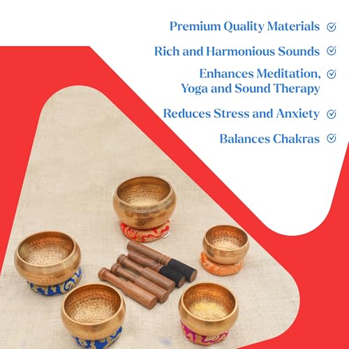 Tibetan Singing Bowl Set-Authentic Cuencos Tibetanos for Sound Healing, Meditation & Chakra Balancing - Includes Cushion, Mallet-Unique Spiritual Gifts for Women and Men (5 Chakra Bowl Set) - size: 5 Chakra Bowl Set