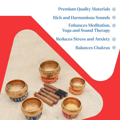 Tibetan Singing Bowl Set-Authentic Cuencos Tibetanos for Sound Healing, Meditation & Chakra Balancing - Includes Cushion, Mallet-Unique Spiritual Gifts for Women and Men (5 Chakra Bowl Set) - size: 5 Chakra Bowl Set
