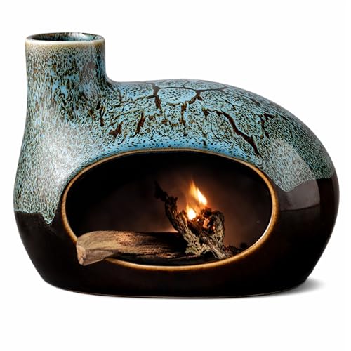 Handcrafted Ceramic Palo Santo Holder – Artistic Incense Burner for Meditation, Mindfulness and Zen Home Decor – Wabi-Sabi Style Cone Sculpture, Gift for Yoga, Relaxation & Aromatherapy (Viridis) - color: Viridis