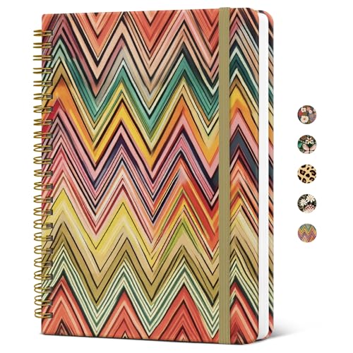 Taja Lined Spiral Journal Notebook for Women, A5 Cute College Ruled Hardcover Notebook for Work & Note Taking, Pretty Journal for Writing, 140 Pages, Retro Weave - color: r-Retro Weave