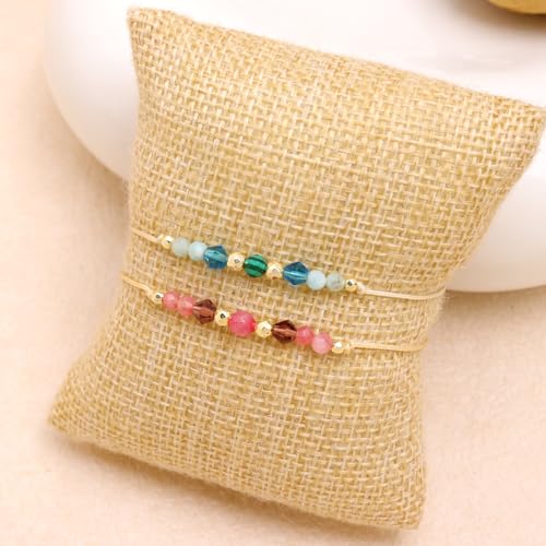Colorful Natural Stone Beads Bracelets Set for Women, Boho Handmade Adjustable Stackable Gold Beaded Strand Bracelet Fashion Jewelry Gift.