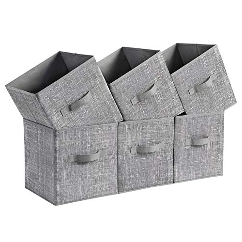 SONGMICS Storage Cubes, 11-Inch Non-Woven Fabric Bins with Double Handles, Set of 6, Closet Organizers for Shelves, Foldable, for Clothes, Cattail Gray UROB26LG - color: Cattail Gray, size: 10.2''L x 10.2''W x 11''H
