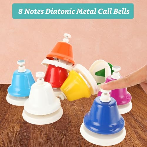 8 Pcs Rainbow Desk Bells, 8 Notes Diatonic Metal Musical Bells, Musical Bells Musical Learning for Musical Teaching Church