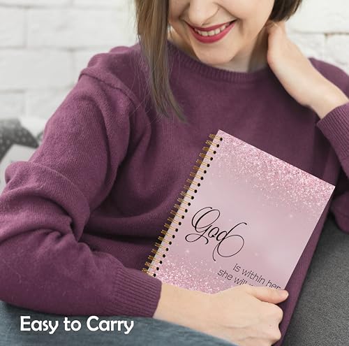 Pretty Pink Christian Notebook, Church Notes Notebook, God is Within Her She Will Not Fall Prayer Bible Journal for Woman, Psalm 46:5 Spiral Notebooks 5.5x8.3 Inch - color: Color_11