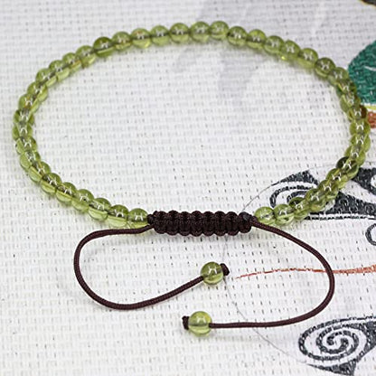 Keleny Natural Gemtones 4mm Round Beads Crystal Adjustable Braided Macrame Tassels Bracelets Unisex - color: Green Olivine Quartzite Peridot