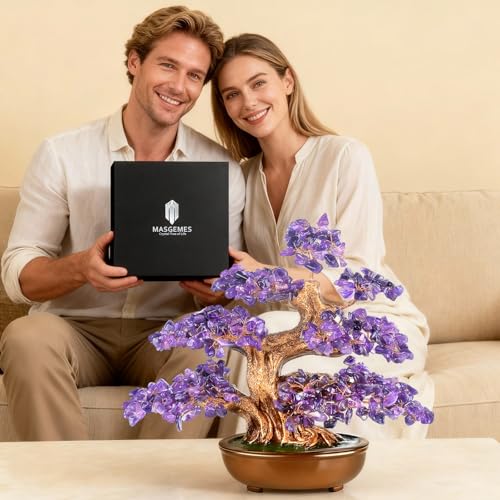 Amethyst Crystal Tree of Life – Handmade Gemstone Bonsai Tree with Natural Stones(360 Large Beads), Chakra Healing for Positive Energy, Home & Office Feng Shui 8" - color: Amethyst Tree With 360 Large Beads