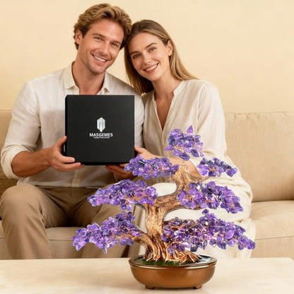 Amethyst Crystal Tree of Life – Handmade Gemstone Bonsai Tree with Natural Stones(360 Large Beads), Chakra Healing for Positive Energy, Home & Office Feng Shui 8" - color: Amethyst Tree With 360 Large Beads