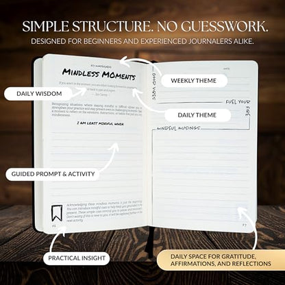 Guided Journal for Men | 13-Week Mindfulness & Self Mastery Journal for Gratitude, Reflection & Self Improvement | Unique Daily Prompts & Exercises | A5 Vegan Leather | Premium Gift Box | His Vibe - style: Without Pen