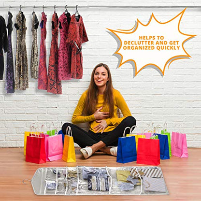 Large Double-Sided Hanging Gift Bag Organizer and Tissue Paper Holder (Grey)