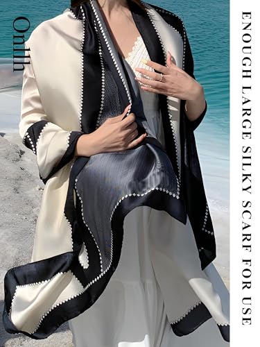 Large Shawl Scarf For Women Lightweight Wraps Silky Headscarf Long Sunscreen Scarfs - color: T14 Black White Diamond Check / 70"x 35"